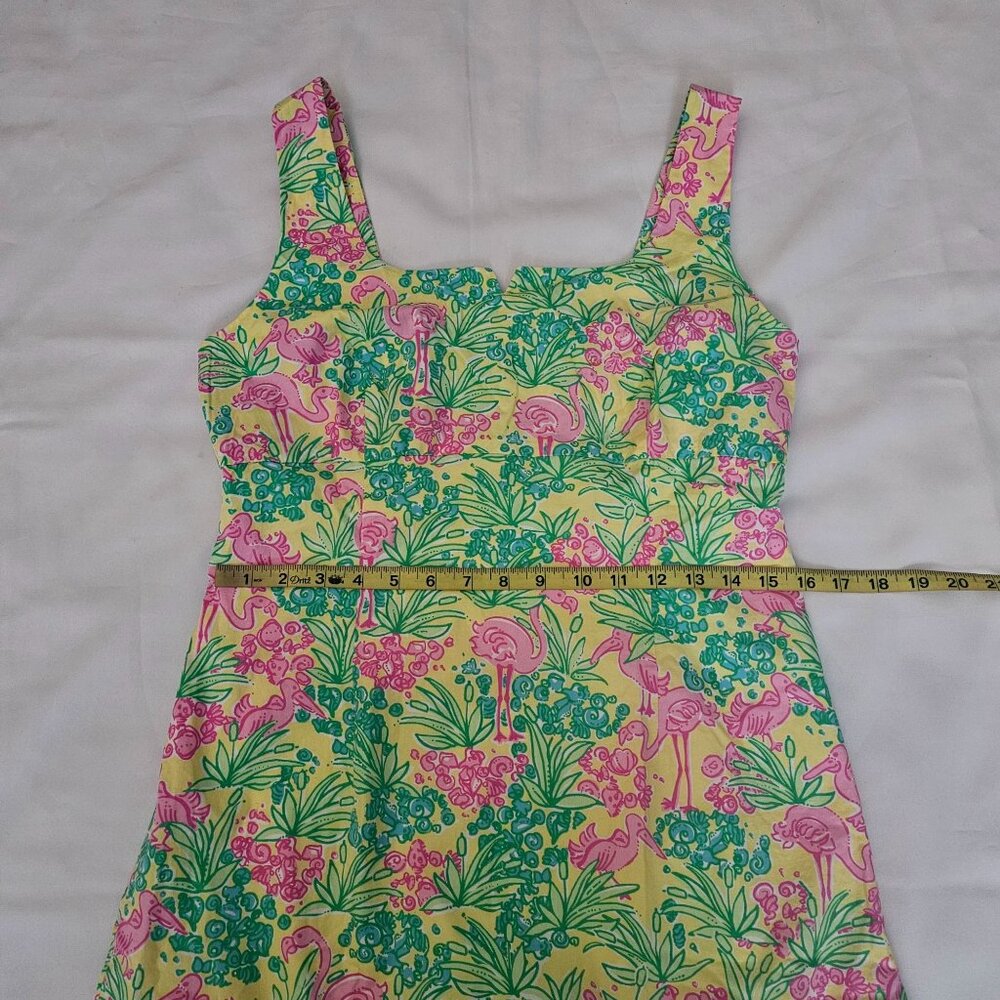 Lilly Pulitzer Women's Green Pink Flamingo Floral Print Dress Shift Dress Sz 10 - Picture 11 of 13